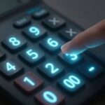 Calculator with AI circuits, hand ready to calculate ROI.