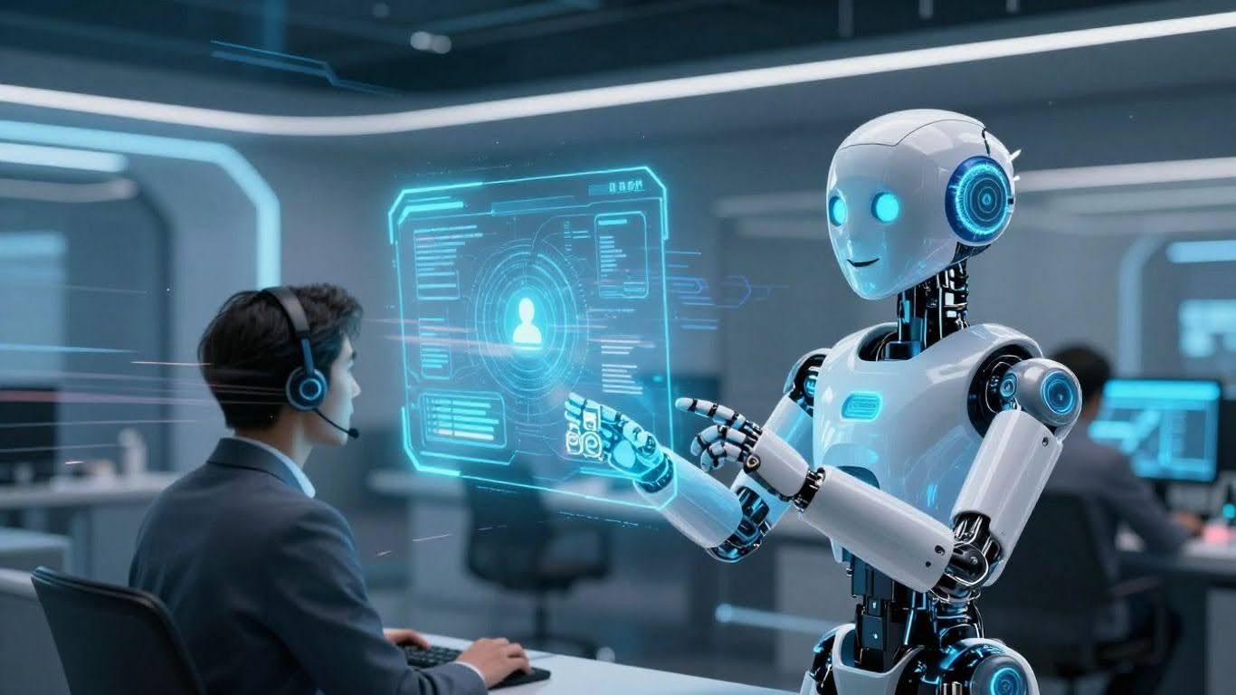 AI customer support agent assisting human colleague
