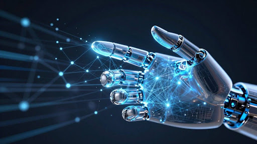 Robotic hand interacting with digital network